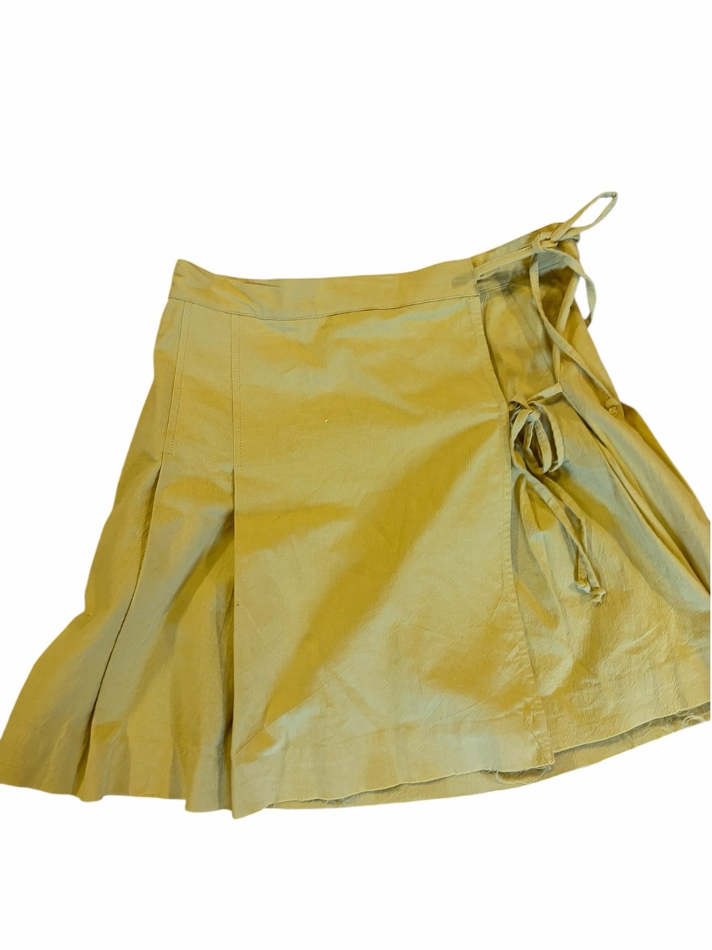 FREE PEOPLE NWT Yellow Pleated Double Bow Wrap Mini Skirt